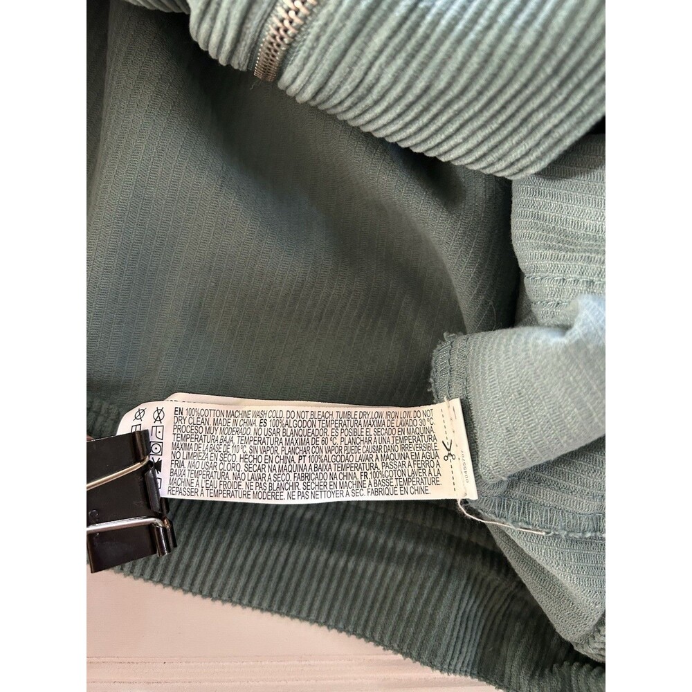 Forever 21 Teal Green Corduroy Jacket Womens Medium Cropped Zip Up Utility Boho - Picture 10 of 11